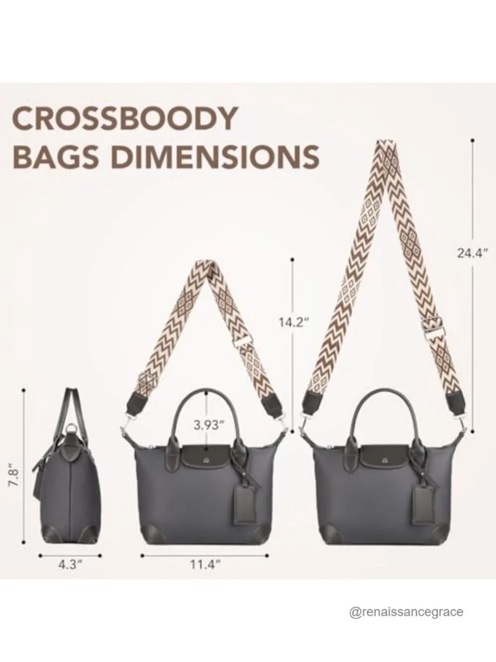 Lightweight Nylon Satchel Tote Bag with Zipper and Shoulder Strap, Top Handle